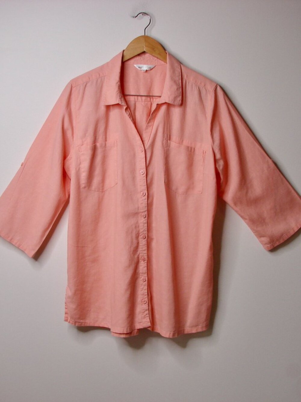 Linen Tunic Top Blouse Peach Coral Button Up Northern Traditions Size XL